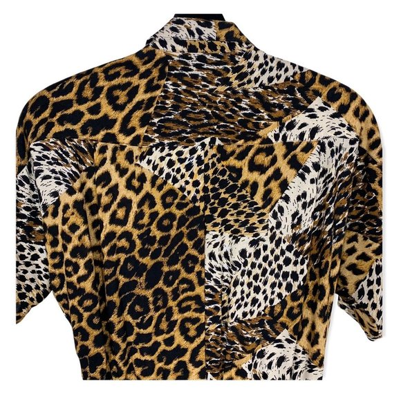 Vintage 80s Scarlett Animal Print Short Sleeve Button Up Dress Medium - Picture 5 of 15